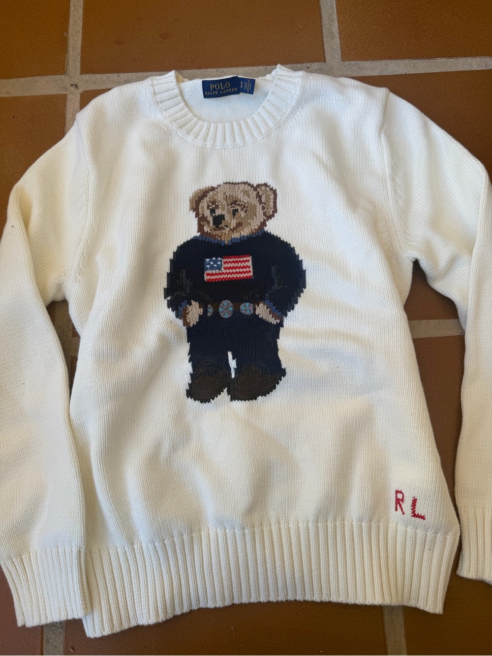 Polo by Ralph Lauren White Sweater with Bear & Flag Knit - Picture 2 of 4